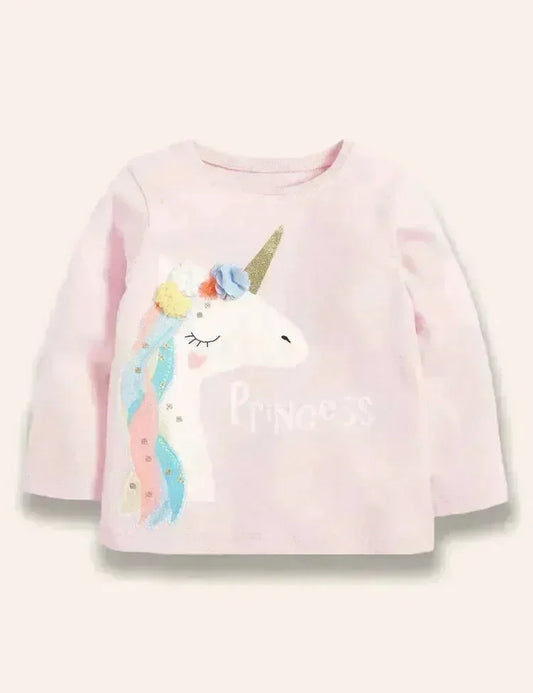 Cartoon-Einhorn Langarm-T-Shirt