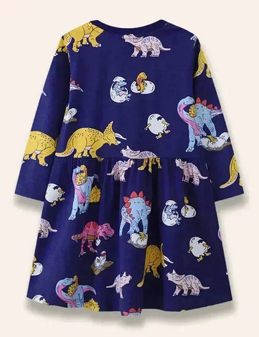 Bedrucktes Kleid mit mehreren Dinosaurier-Motiven