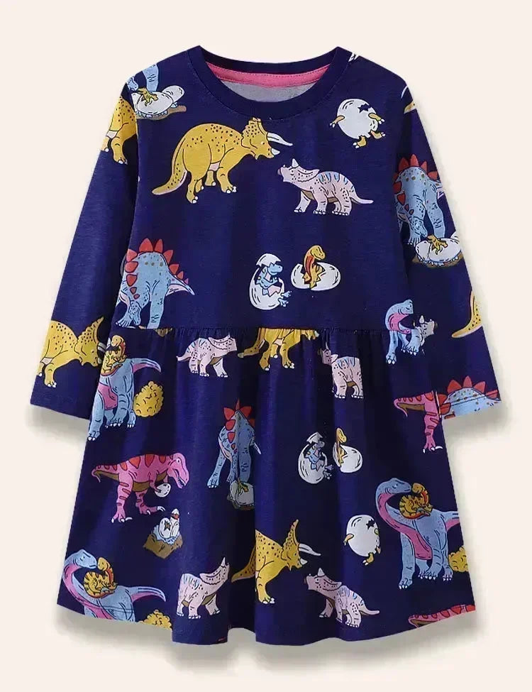 Bedrucktes Kleid mit mehreren Dinosaurier-Motiven