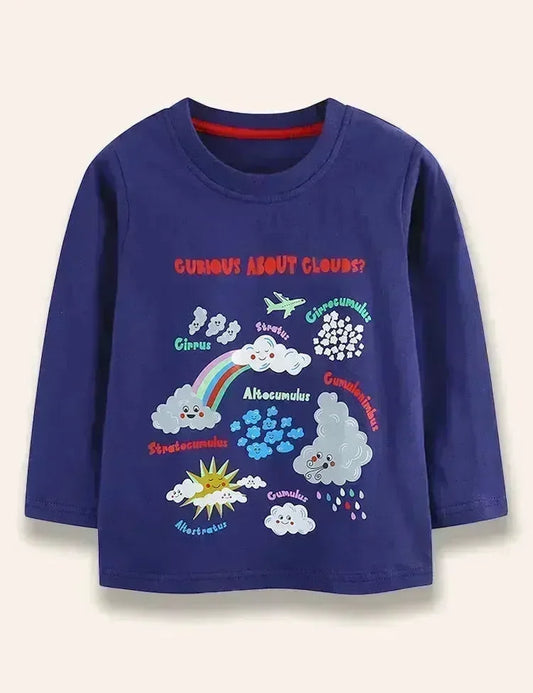 T-shirt a maniche lunghe multi nuvole
