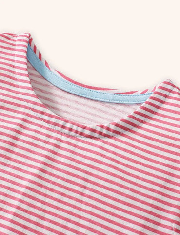 Puppy Embroidered Striped Dress