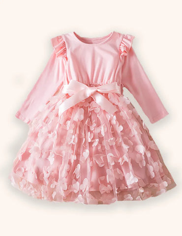 3D Flower Long Sleeve Tulle Dress