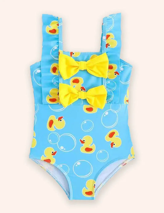 Costume da bagno senza maniche in pizzo con fiocco stampato carino