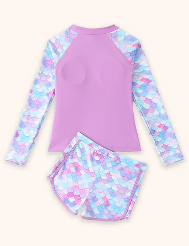 Split Long-sleeved Zip-up Swimsuit