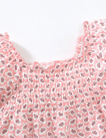 Baumwoll-T-Shirt mit Blumendruck und Puffärmeln