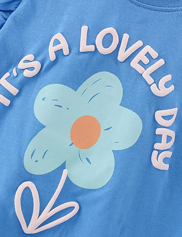 Letter Flower Printed T-shirt Set