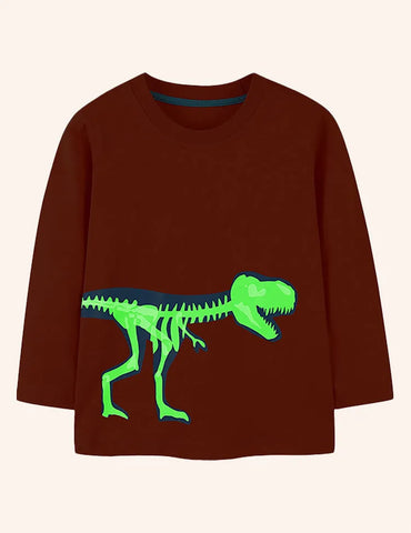 T-shirt a maniche lunghe con dinosauro luminoso