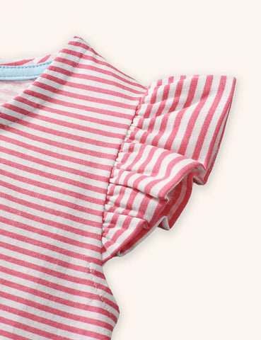 Puppy Embroidered Striped Dress