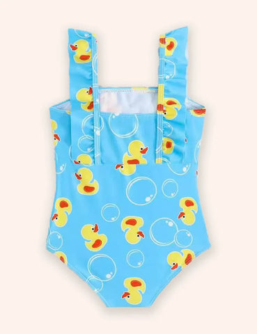 Cute Print Bow Lace Sleeveless Swimsuit