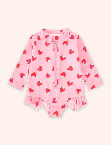 Fruit Print Long Sleeve Zip-up Swimsuit