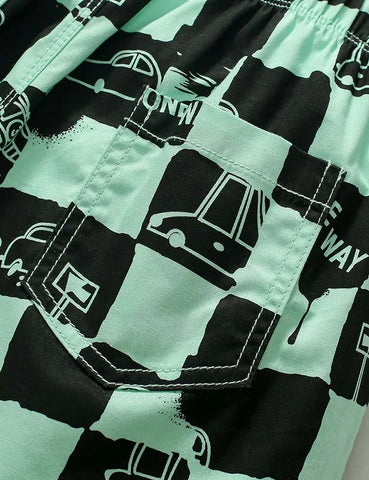 Kariert Bedruckte Baumwoll-Shorts