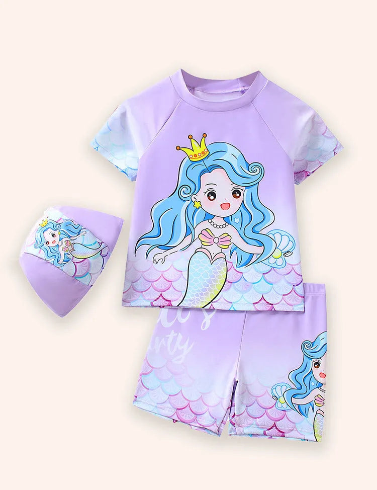 Mermaid Print Split Swimsuit Set