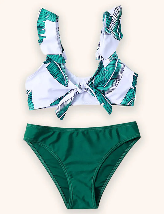 Leaf Printed Split Swimsuit Set