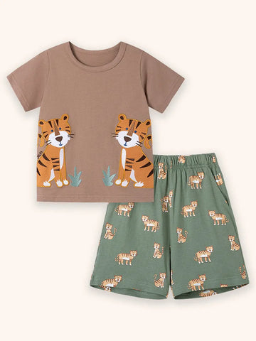 Tiger Applique Summer T-shirt Set