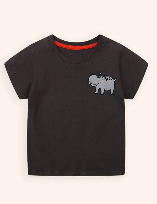 T-shirt in cotone stampato ippopotamo cartone animato