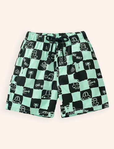 Kariert Bedruckte Baumwoll-Shorts