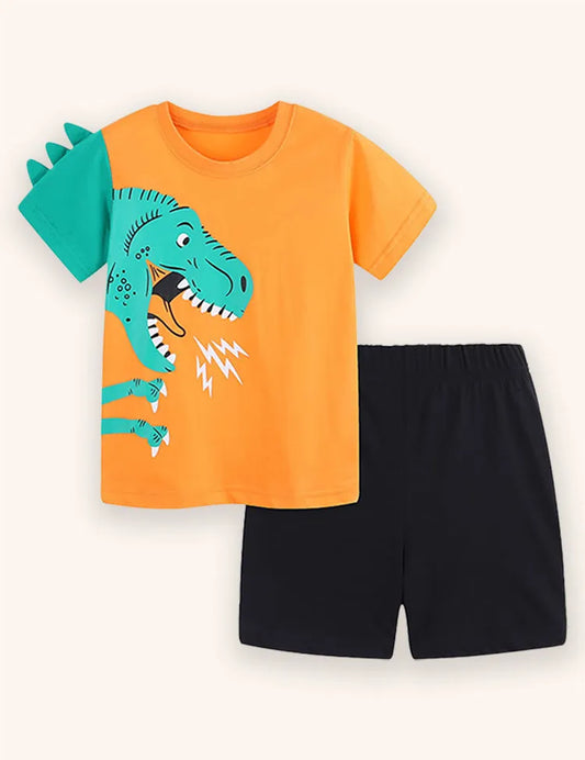 Set di t-shirt stampate con dinosauro dei cartoni animati