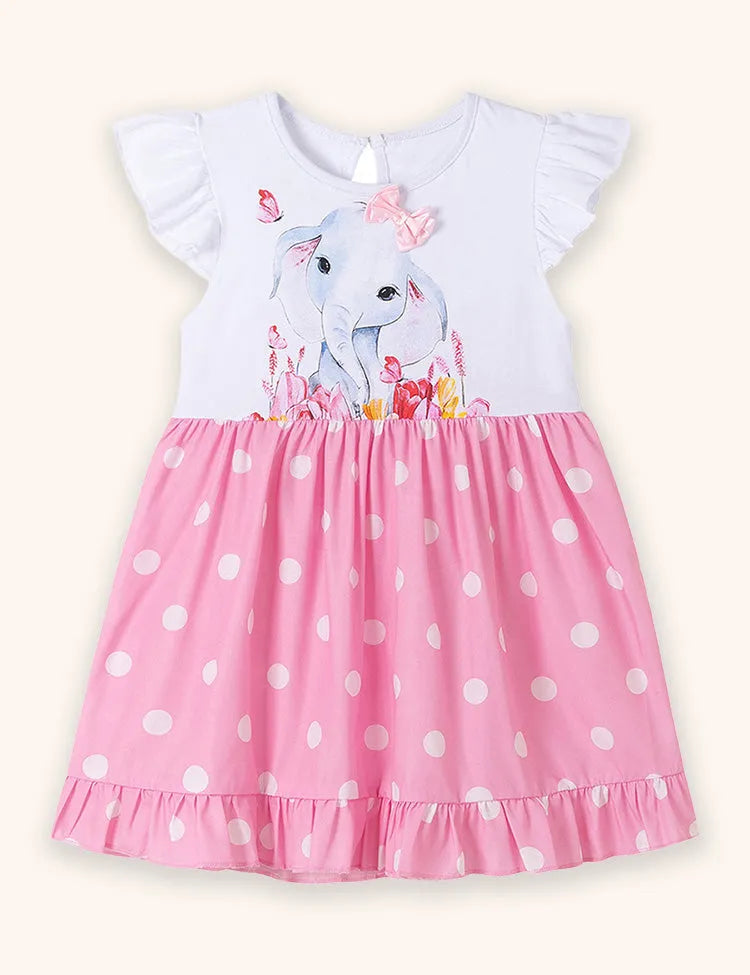 Baby Elephant Bow Printed Dress