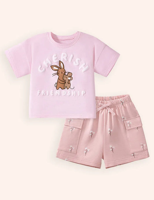 Set di t-shirt in cotone stampato con topo coniglio