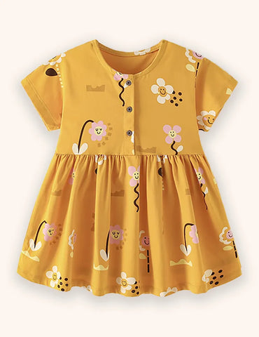 Flower Printed Button Dress