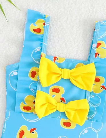 Cute Print Bow Lace Sleeveless Swimsuit