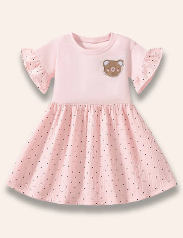 Kleid mit Cartoon-Bären-Applikation und Rüschen