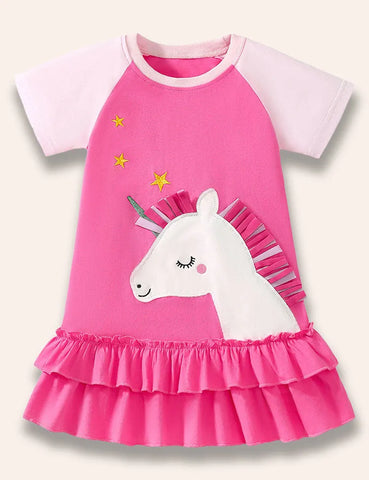 Kleid mit Cartoon-Einhorn-Applikation