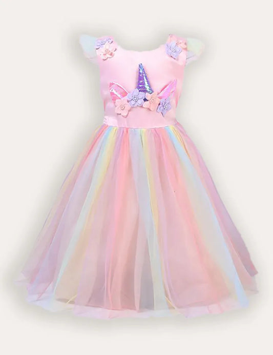 Robe de soirée en tulle avec appliques de fleurs de licorne