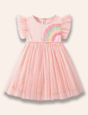 Regenbogen-Tüllkleid mit Rüschen