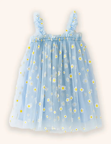 Sweet Flower Embroidered Tulle Dress