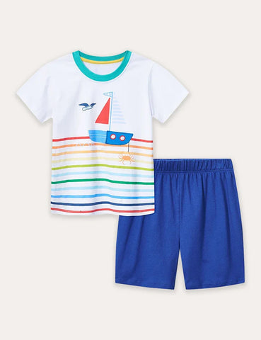 Cartoon Printing Short Sleeve T-Shirt and Shorts Set