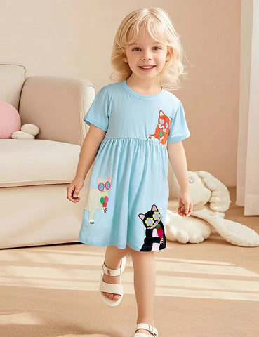 Kleid mit Eiscreme-Katzen-Applikation