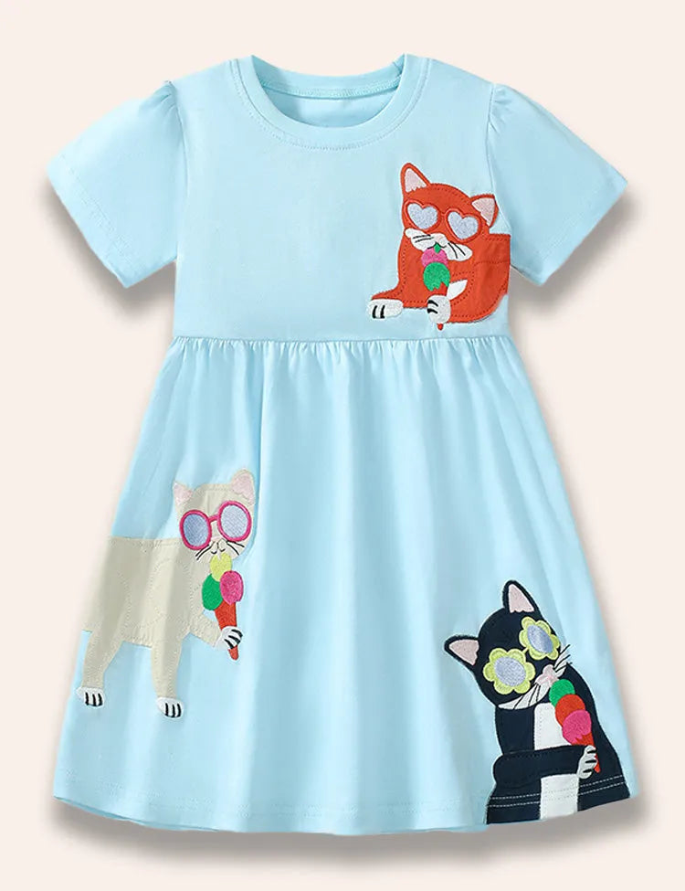 Kleid mit Eiscreme-Katzen-Applikation