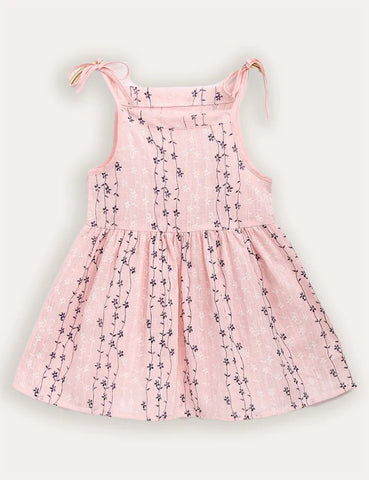 Flower Print Striped Suspender Dress