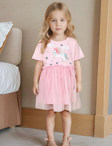 Flying Unicorn Appliqué Sequined Tulle Dress