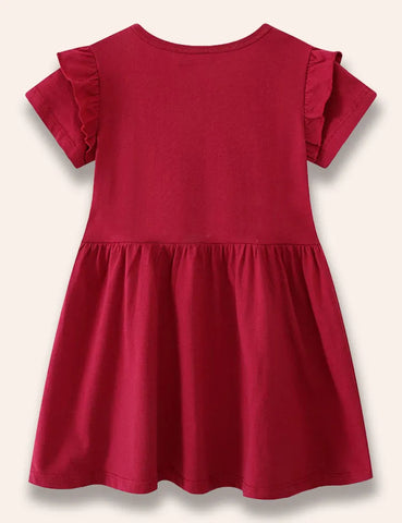 Floral Bunny Appliqué Ruffled Dress
