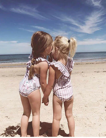 Striped One-piece Swimsuit Set
