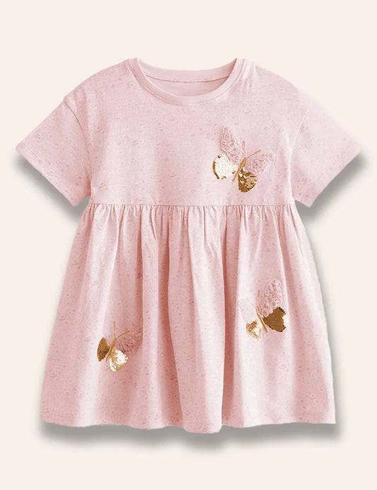 Robe imprimée de fleurs et de papillons à paillettes
