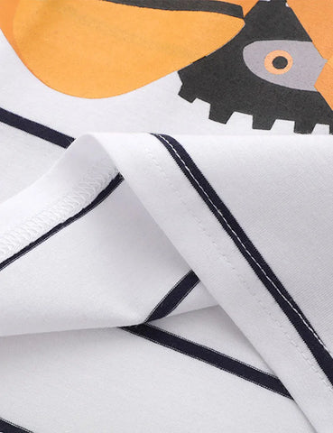 Gestreiftes T-Shirt mit Baggerdruck