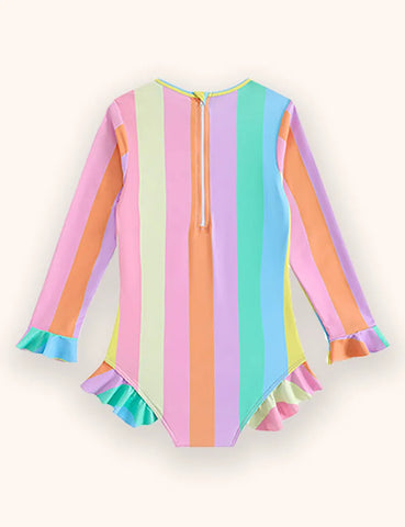 Rainbow Striped Long Sleeve Swimsuit