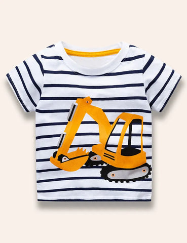 Gestreiftes T-Shirt mit Baggerdruck