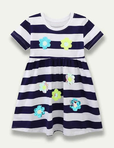 Stripe Flower Sequined Embroidered Dress - Mini Taylor