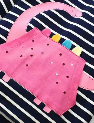 Cute Dinosaur Appliqué Hooded Striped Sweatshirt Set