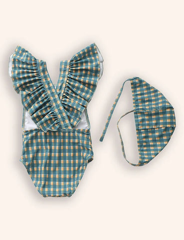 Striped One-piece Swimsuit Set