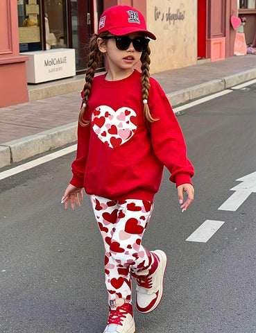 Valentine's Day Love Print Sweatshirt Set