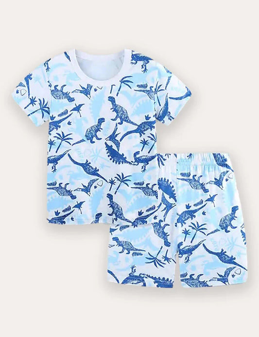 Set: Kurzarm-T-Shirt und Shorts mit Dinosaurier-Print
