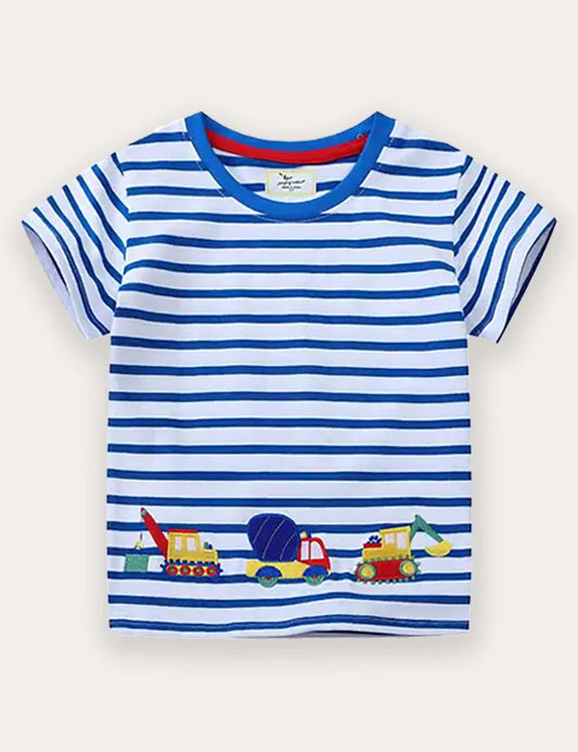 T-shirt a maniche corte con applicazione di retroescavatore