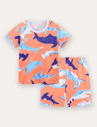 Whale Print Short Sleeve T-Shirt and Shorts Set