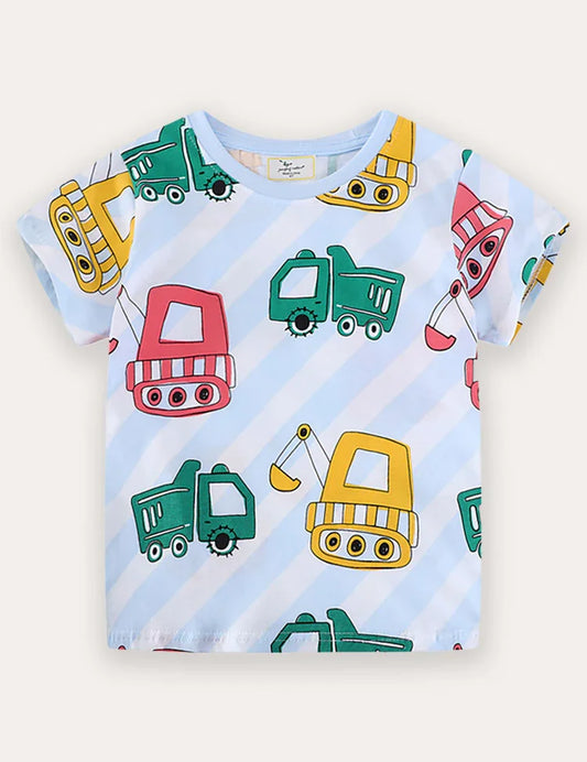 T-shirt a maniche corte con stampa di auto da cantiere