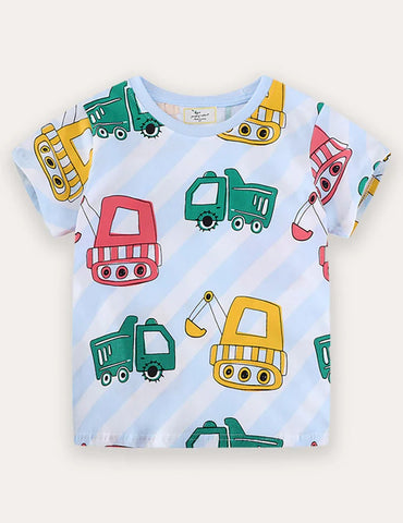 T-shirt à manches courtes imprimé voiture de construction